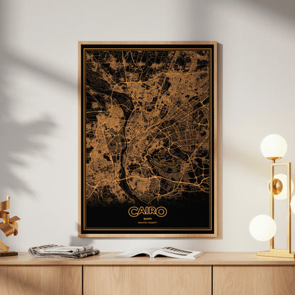Cairo Phosphor Map Poster - Amber CRT