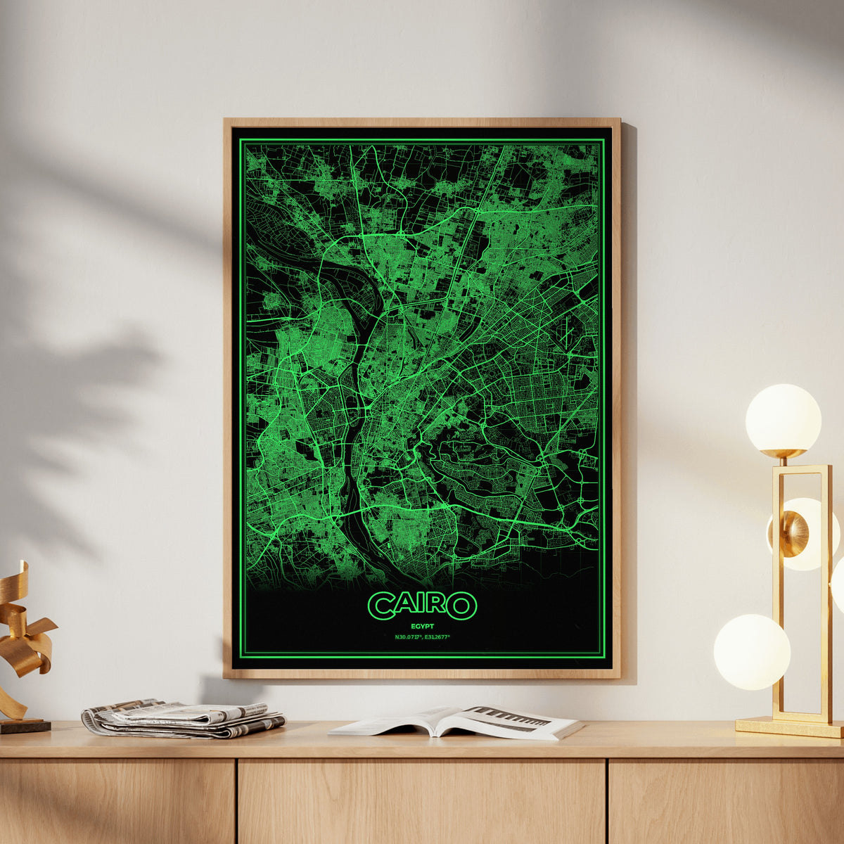 Cairo Phosphor Map Poster - Phosphor Green