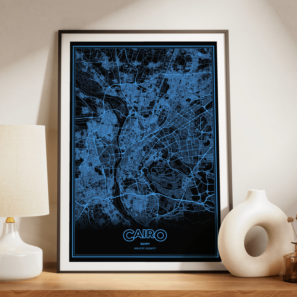 Cairo Phosphor Map Poster - IBM Blue