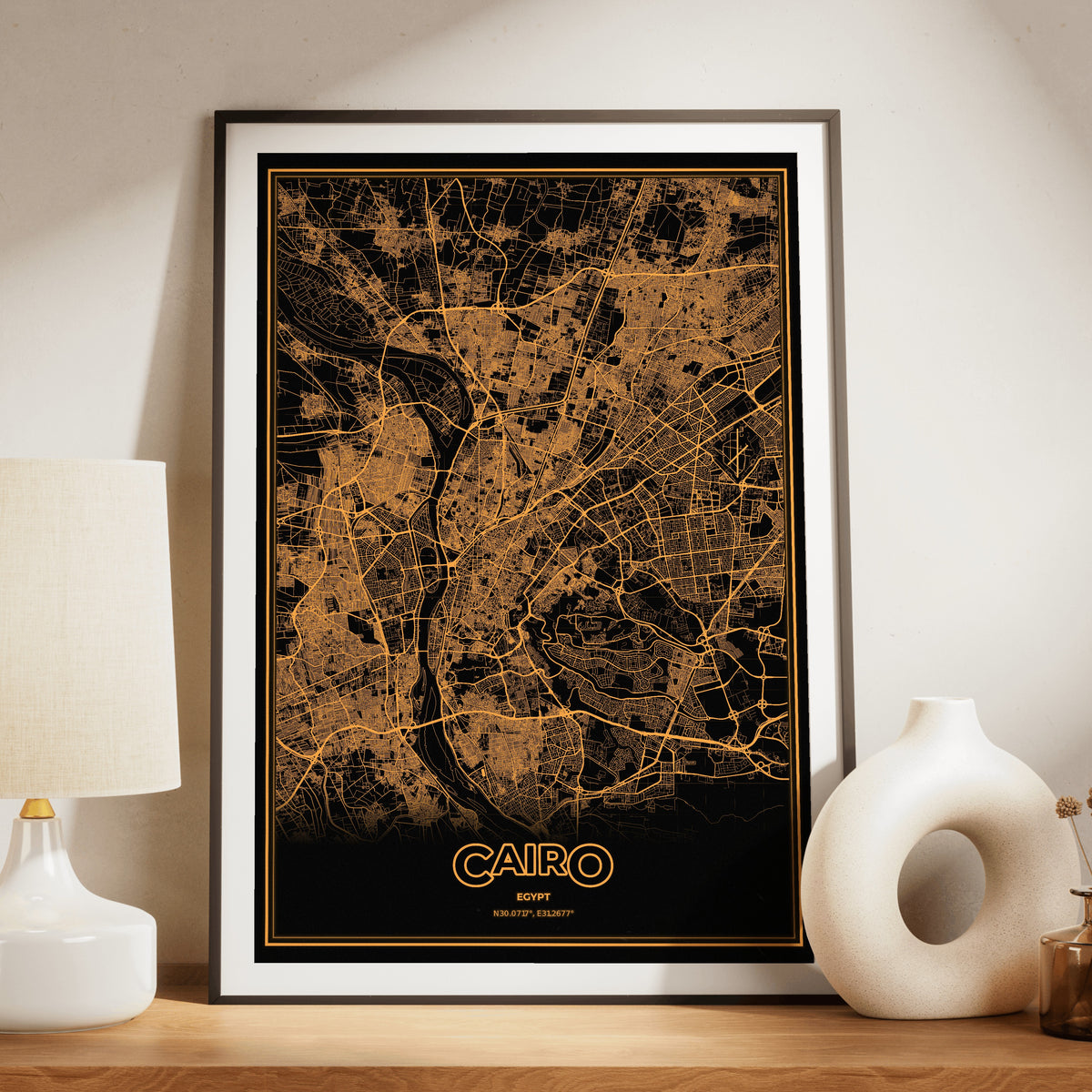 Cairo Phosphor Map Poster - Amber CRT