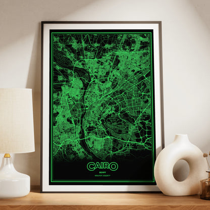 Cairo Phosphor Map Poster - Phosphor Green