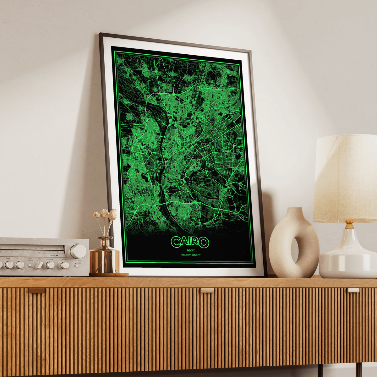 Cairo Phosphor Map Poster - Phosphor Green