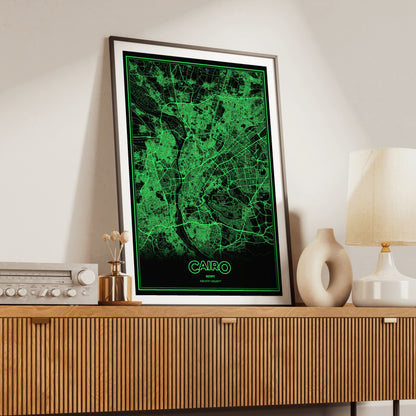 Cairo Phosphor Map Poster - Phosphor Green