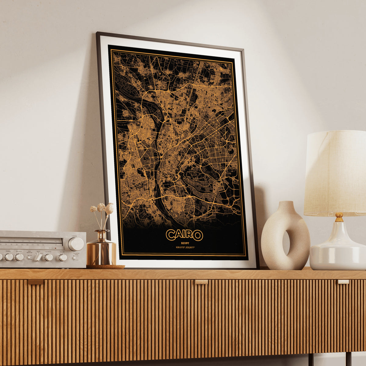 Cairo Phosphor Map Poster - Amber CRT