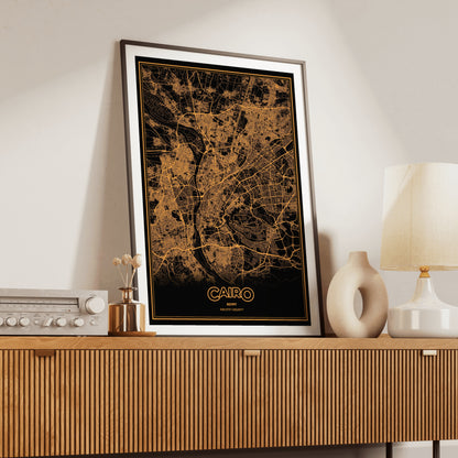 Cairo Phosphor Map Poster - Amber CRT