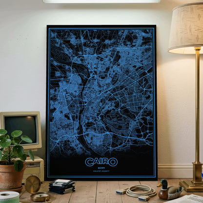 Cairo Phosphor Map Poster - IBM Blue