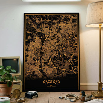 Cairo Phosphor Map Poster - Amber CRT