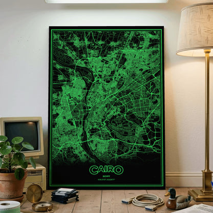 Cairo Phosphor Map Poster - Phosphor Green