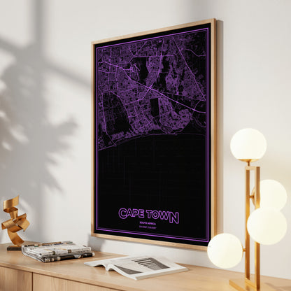Cape Town Phosphor Map Poster - EGA Violet