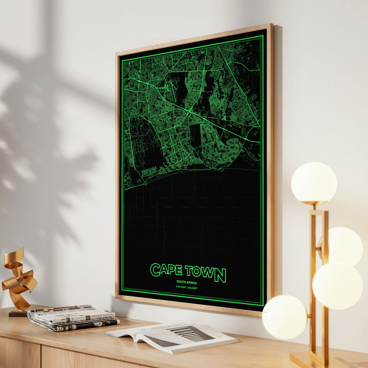 Cape Town Phosphor Map Poster - Phosphor Green