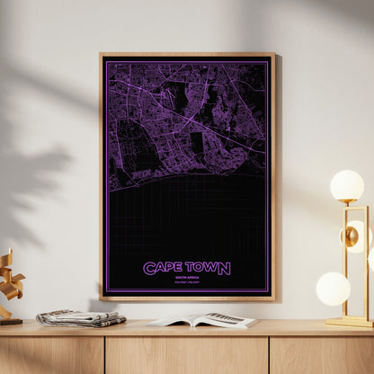 Cape Town Phosphor Map Poster - EGA Violet