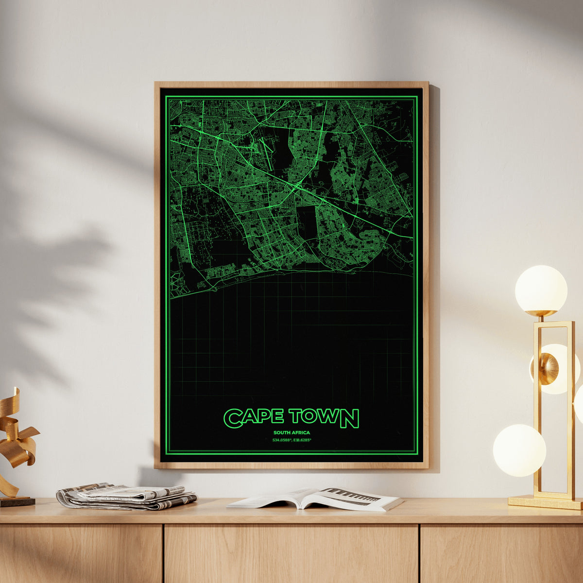 Cape Town Phosphor Map Poster - Phosphor Green