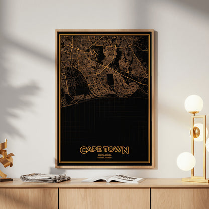 Cape Town Phosphor Map Poster - Amber CRT