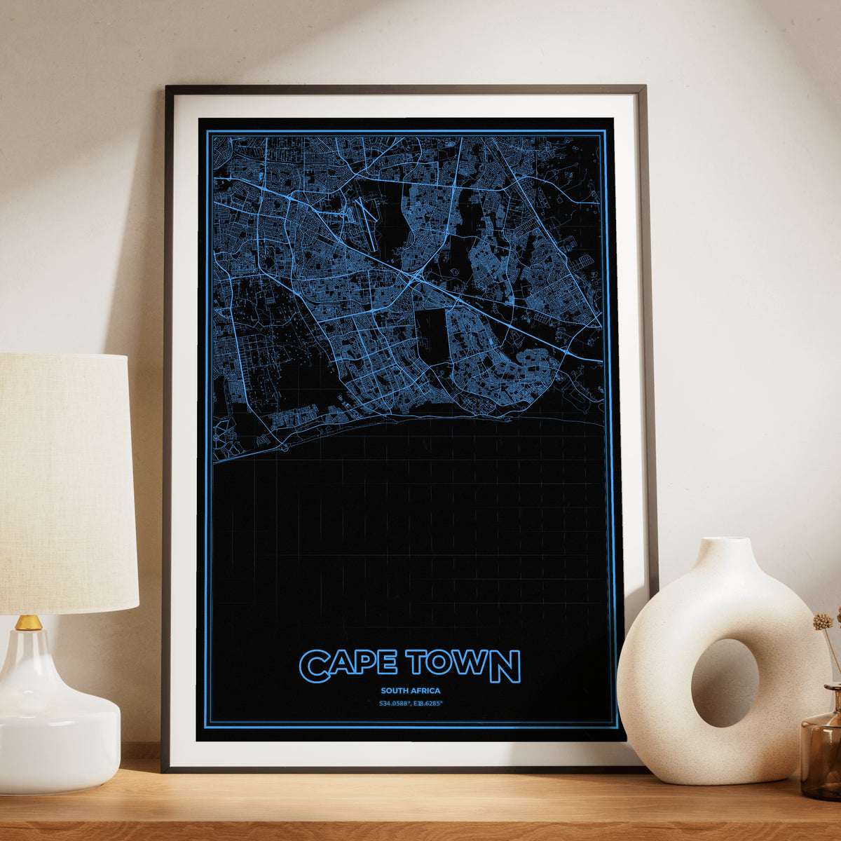 Cape Town Phosphor Map Poster - IBM Blue