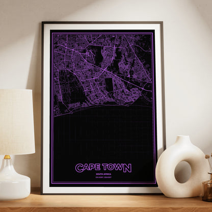 Cape Town Phosphor Map Poster - EGA Violet