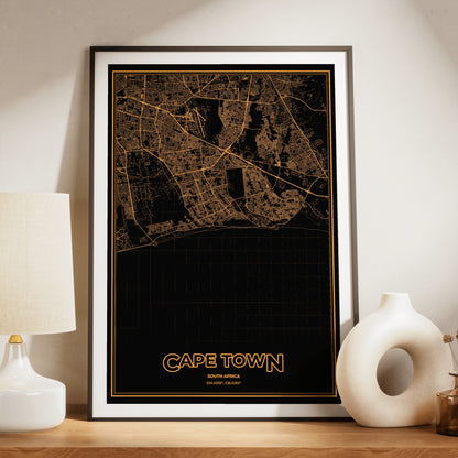 Cape Town Phosphor Map Poster - Amber CRT