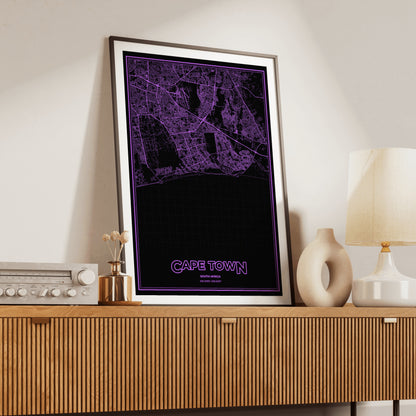 Cape Town Phosphor Map Poster - EGA Violet