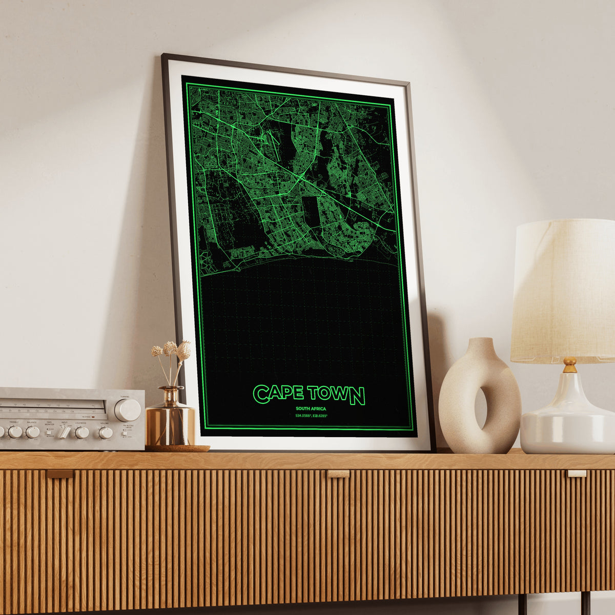 Cape Town Phosphor Map Poster - Phosphor Green