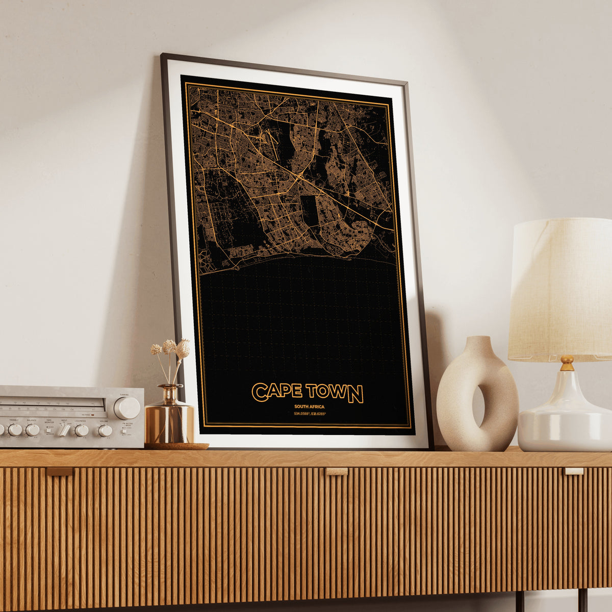 Cape Town Phosphor Map Poster - Amber CRT