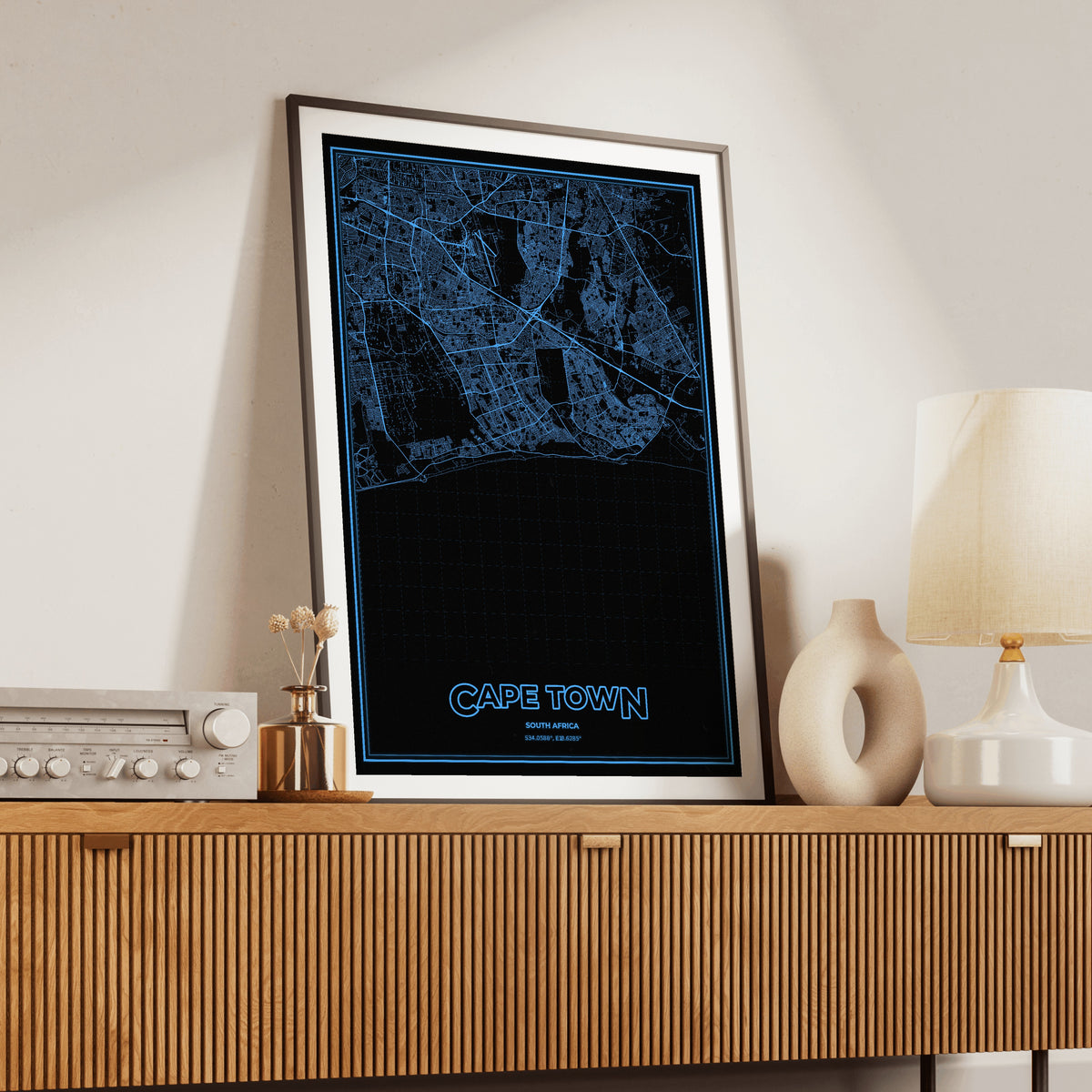 Cape Town Phosphor Map Poster - IBM Blue