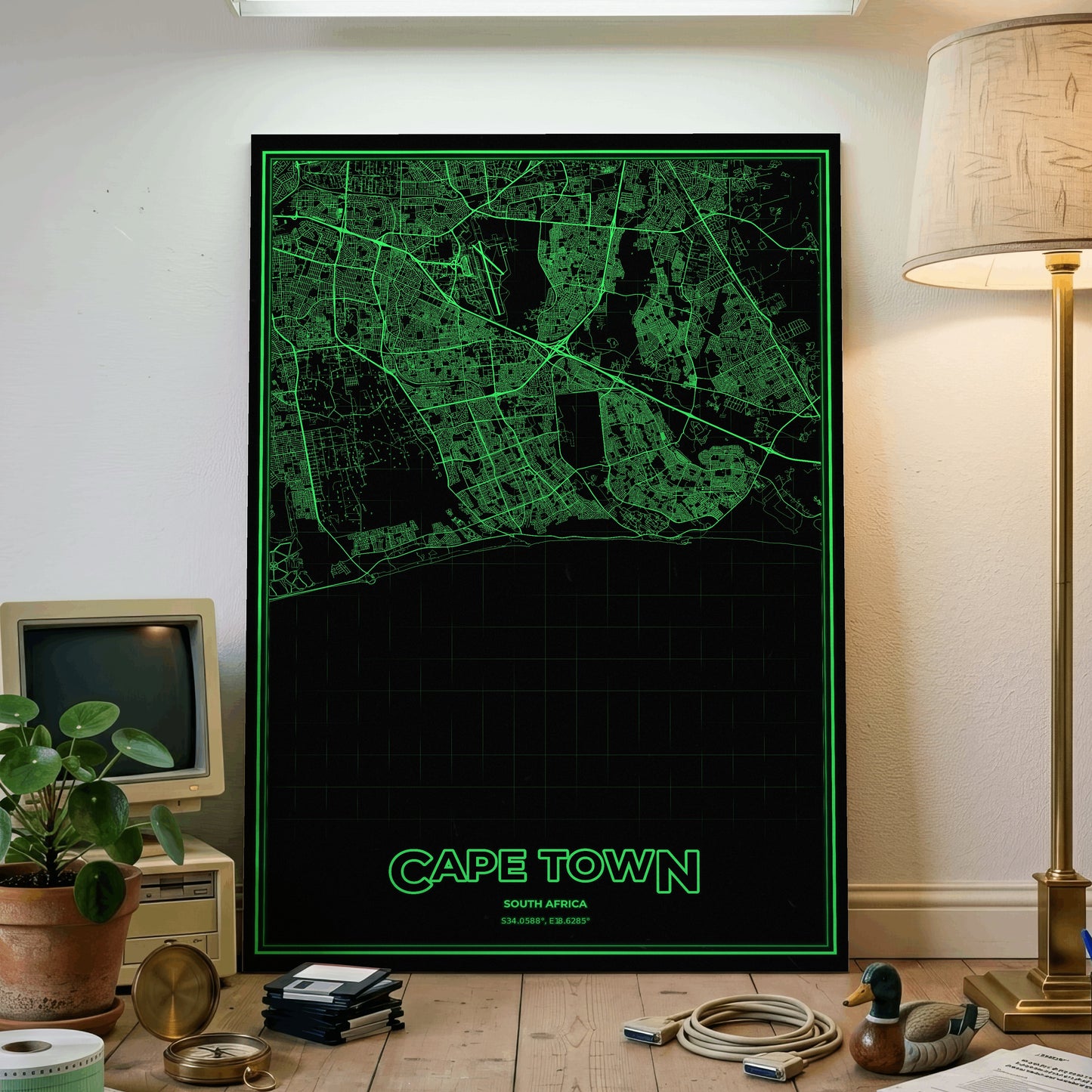 Cape Town Phosphor Map Poster - Phosphor Green