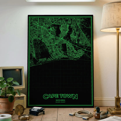 Cape Town Phosphor Map Poster - Phosphor Green
