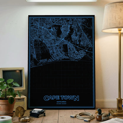 Cape Town Phosphor Map Poster - IBM Blue