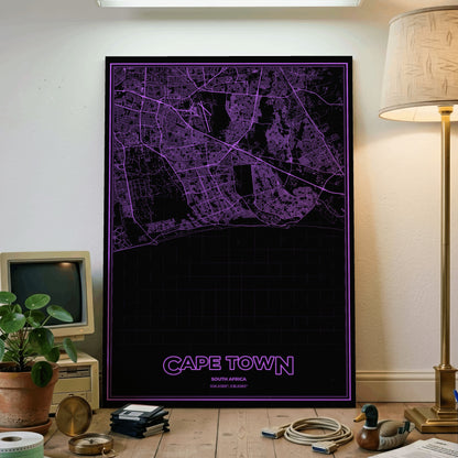 Cape Town Phosphor Map Poster - EGA Violet