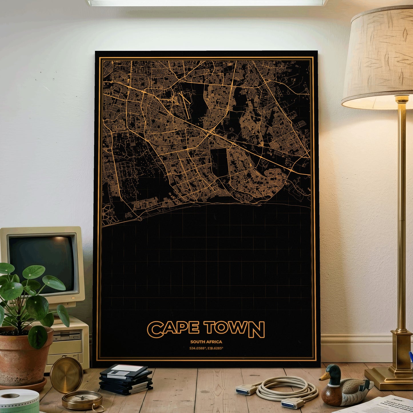 Cape Town Phosphor Map Poster - Amber CRT
