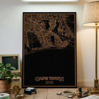 Cape Town Phosphor Map Poster - Amber CRT