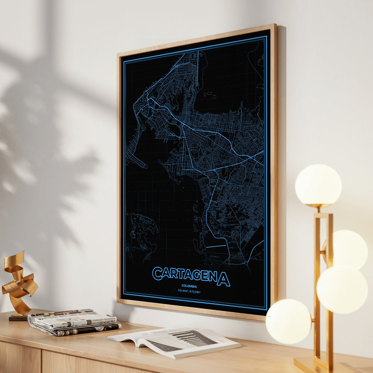 Cartagena Phosphor Map Poster - IBM Blue
