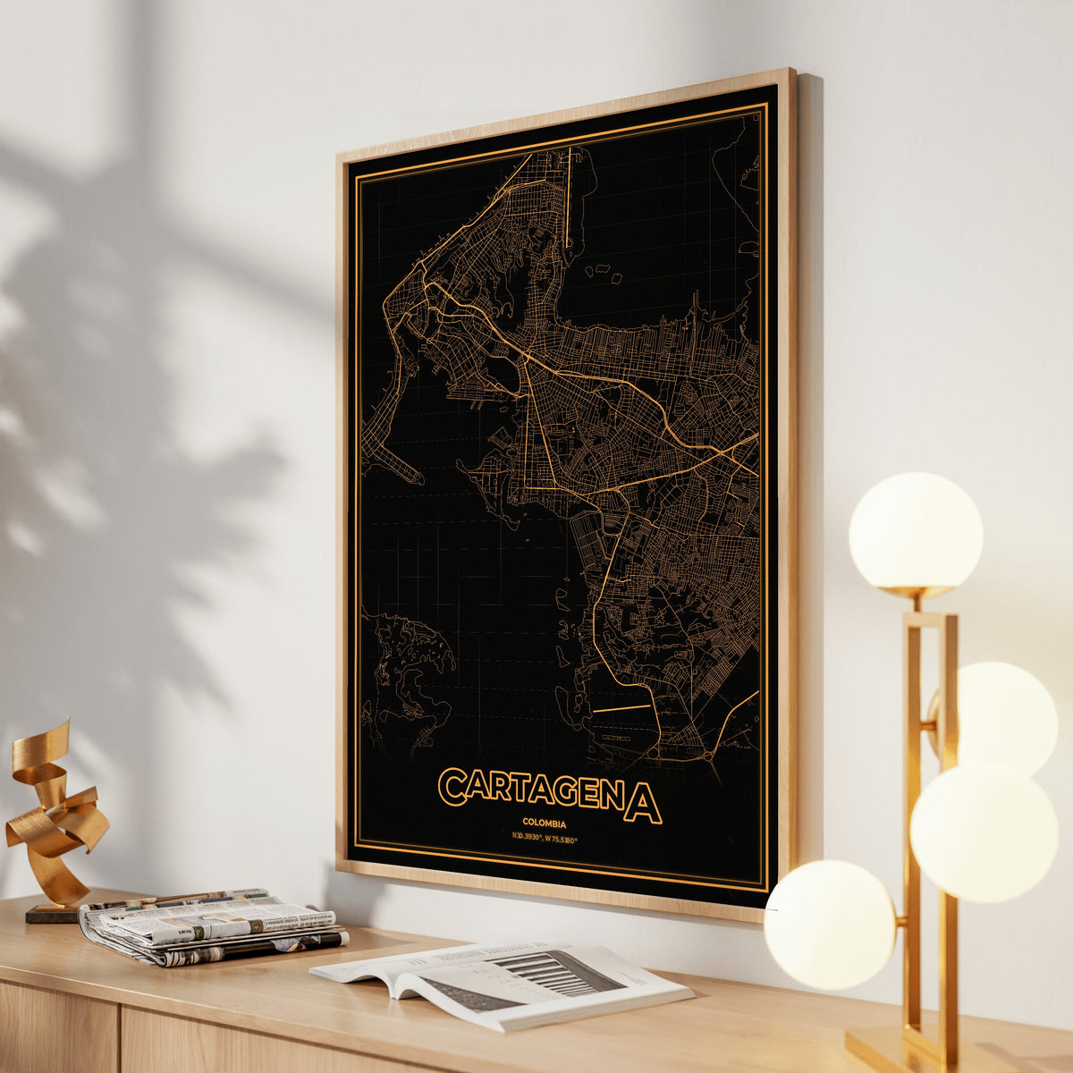 Cartagena Phosphor Map Poster - Amber CRT