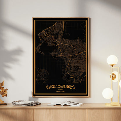 Cartagena Phosphor Map Poster - Amber CRT