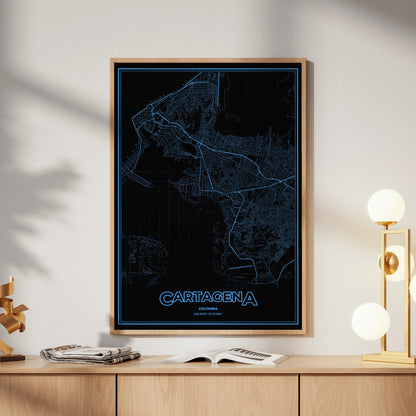 Cartagena Phosphor Map Poster - IBM Blue