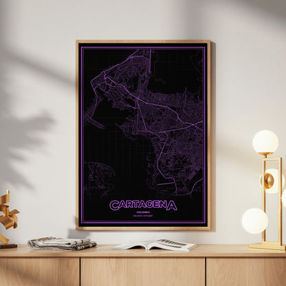 Cartagena Phosphor Map Poster - EGA Violet