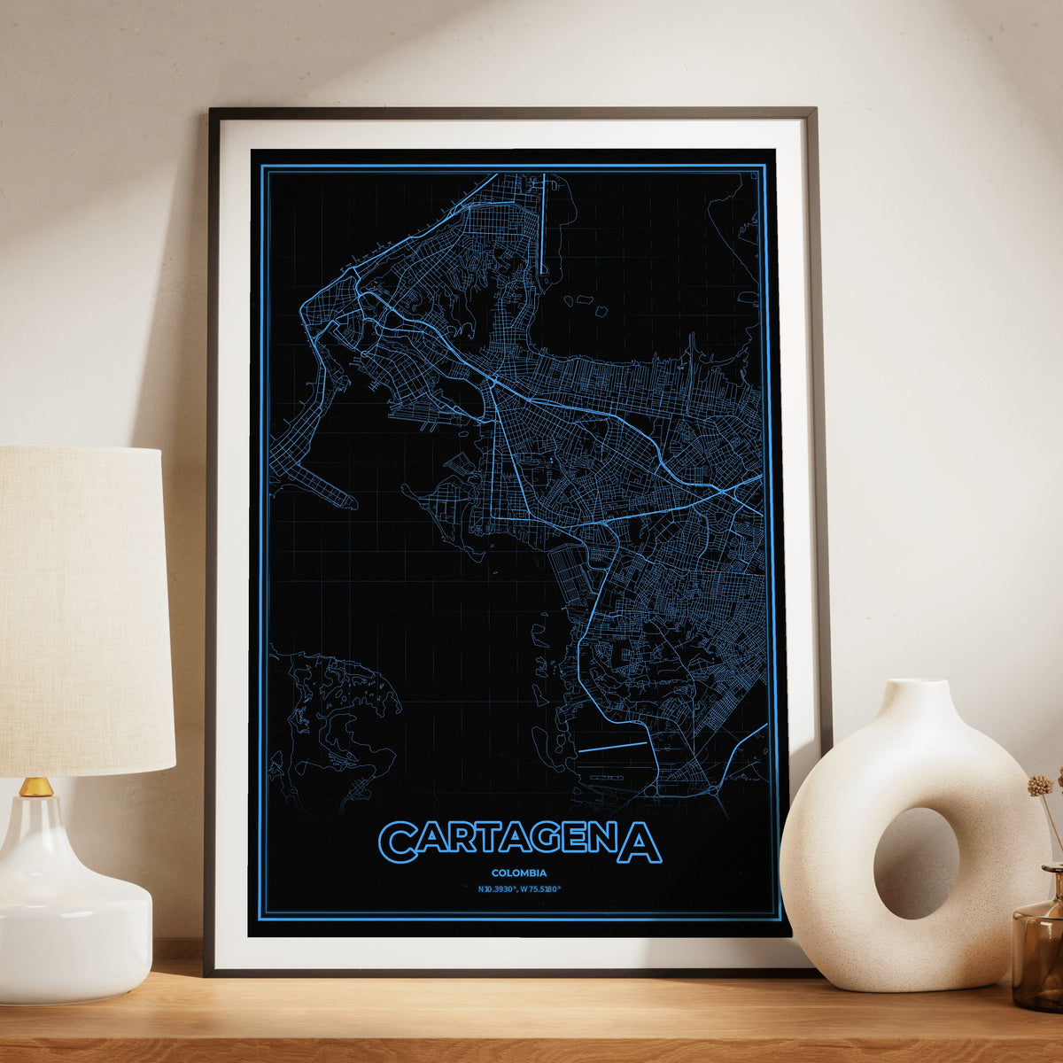 Cartagena Phosphor Map Poster - IBM Blue
