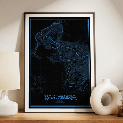 Cartagena Phosphor Map Poster - IBM Blue