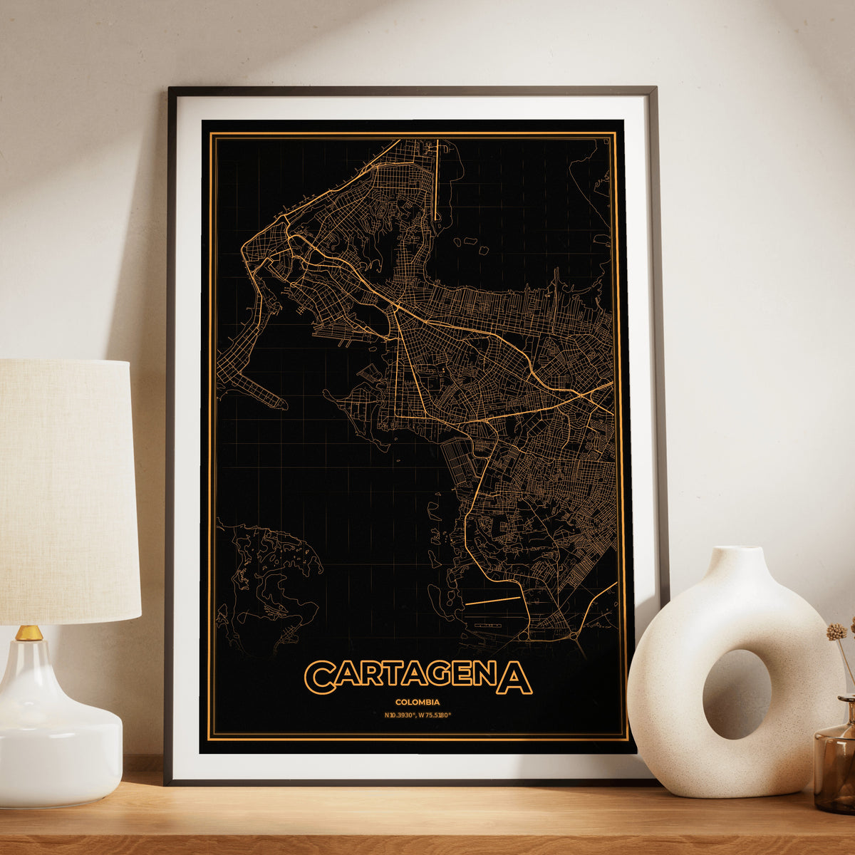 Cartagena Phosphor Map Poster - Amber CRT
