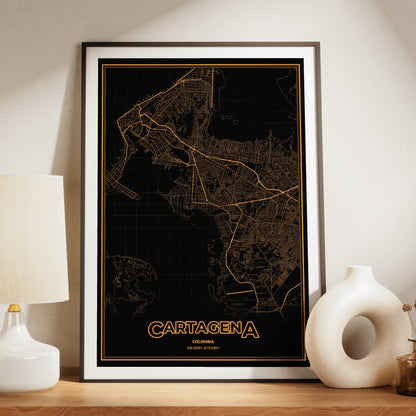 Cartagena Phosphor Map Poster - Amber CRT