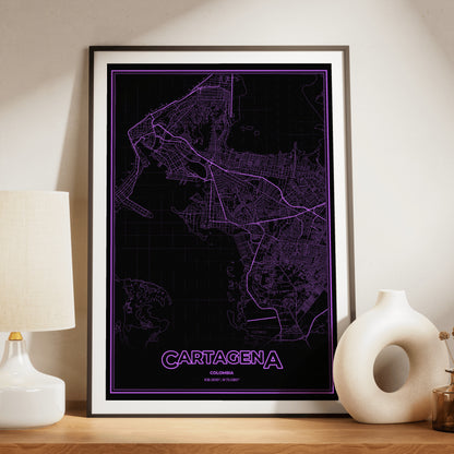 Cartagena Phosphor Map Poster - EGA Violet
