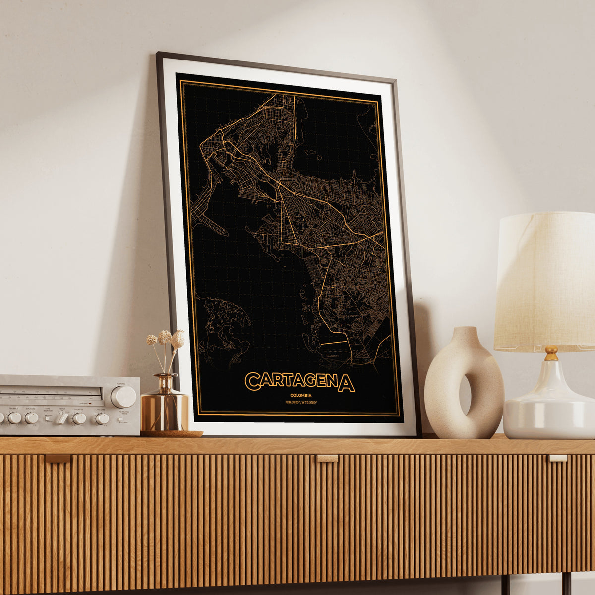 Cartagena Phosphor Map Poster - Amber CRT