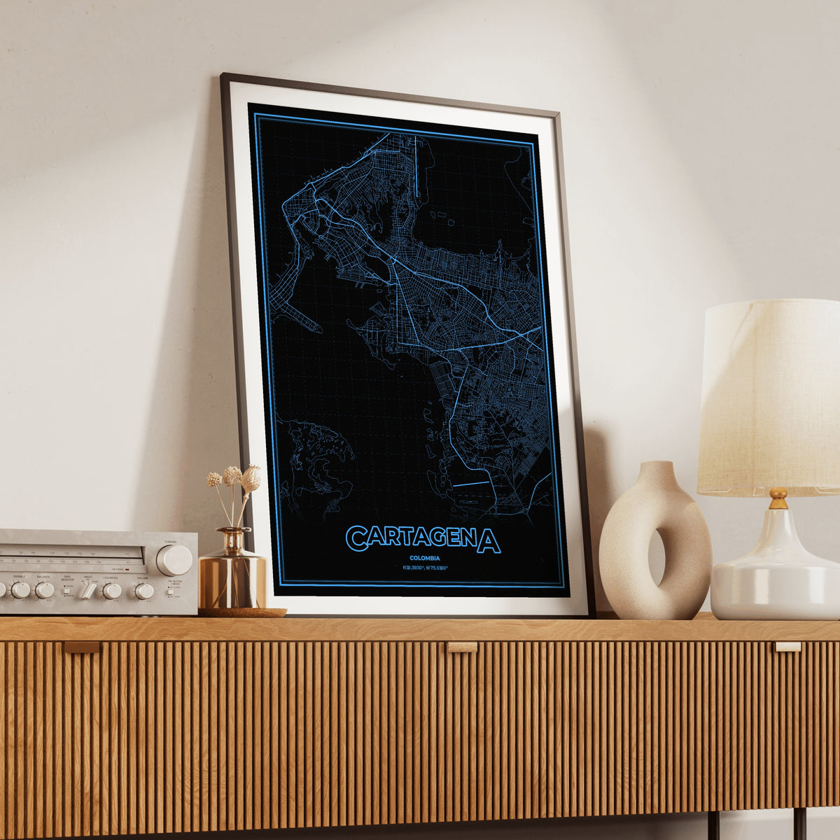 Cartagena Phosphor Map Poster - IBM Blue