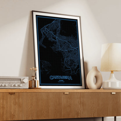 Cartagena Phosphor Map Poster - IBM Blue