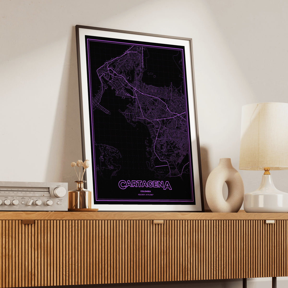 Cartagena Phosphor Map Poster - EGA Violet