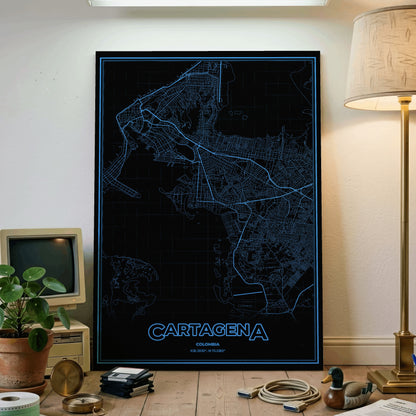 Cartagena Phosphor Map Poster - IBM Blue