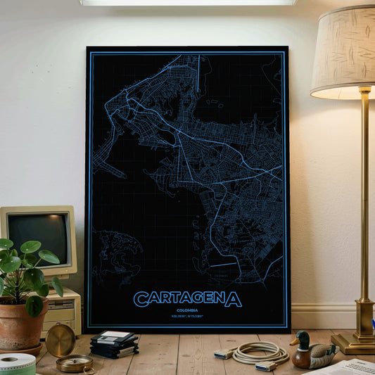 Cartagena Phosphor Map Poster - IBM Blue