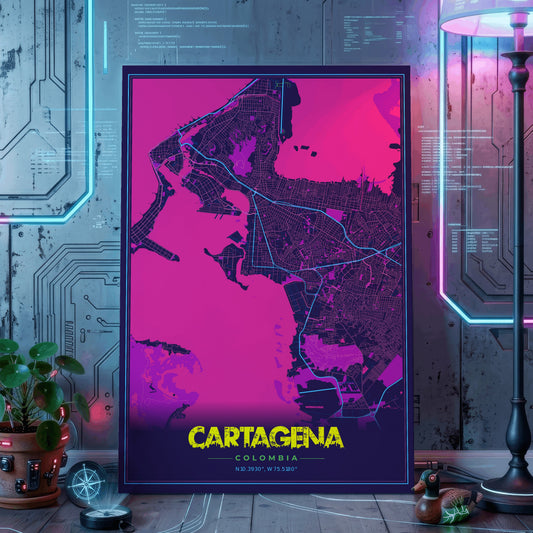 Cartagena Cyberpunk Map Poster