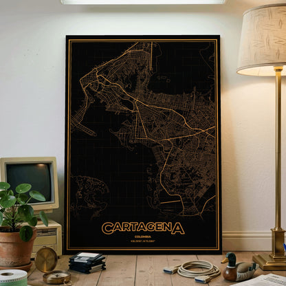 Cartagena Phosphor Map Poster - Amber CRT