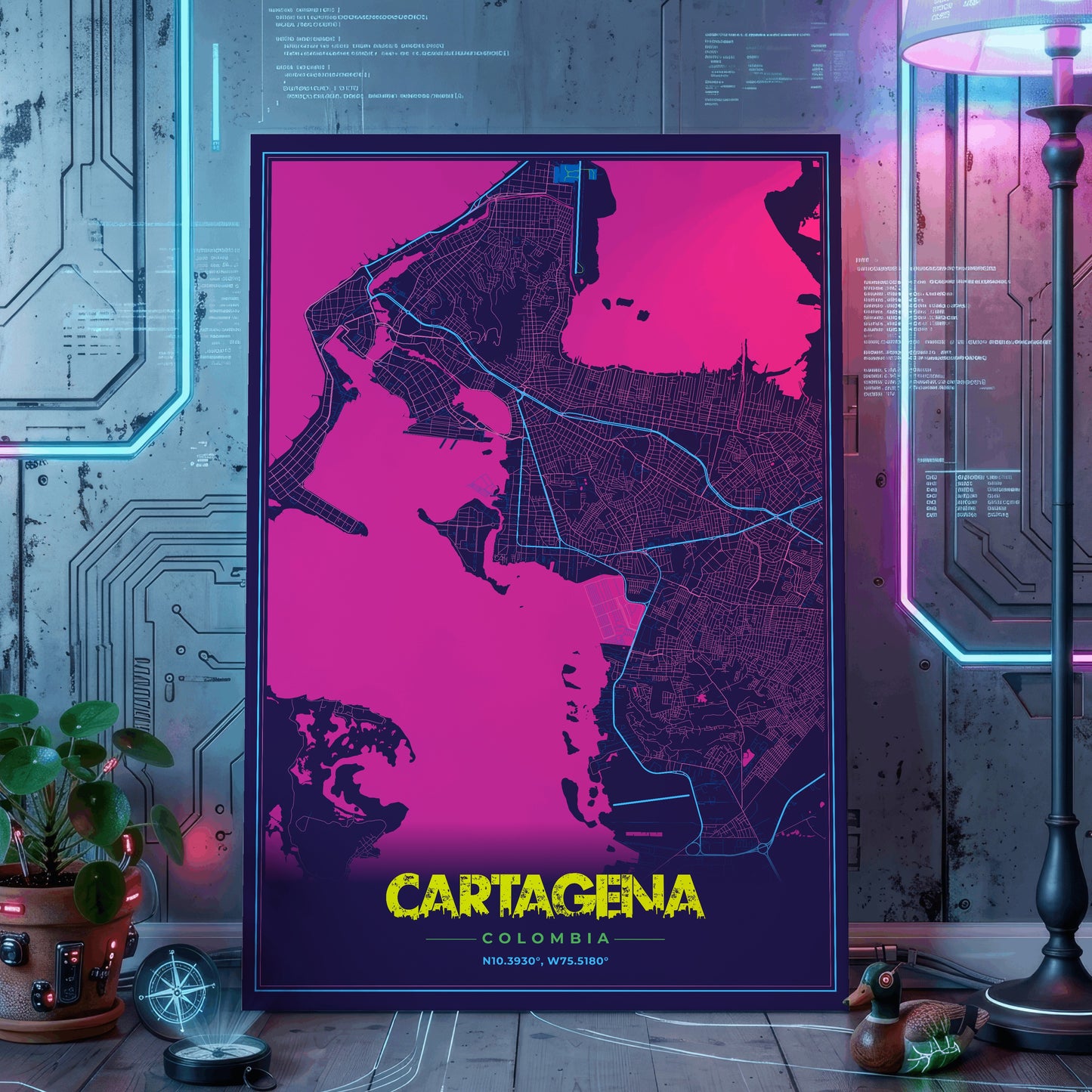 Cartagena Cyberpunk Map Poster