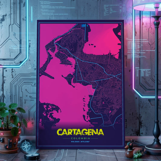 Cartagena Cyberpunk Map Poster